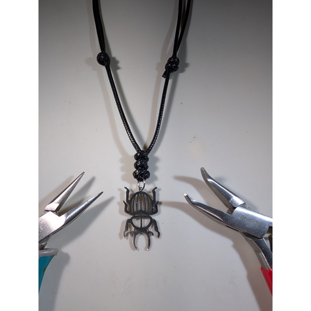 Handmade Silver‎ Beetle Pendant Adjustable Black Cord Necklace Gothic Insect